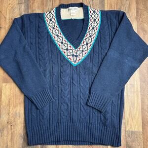 Vintage Daniel Caron Sweater Women's Small Blue Lambswool Blend Cable Knit 6435